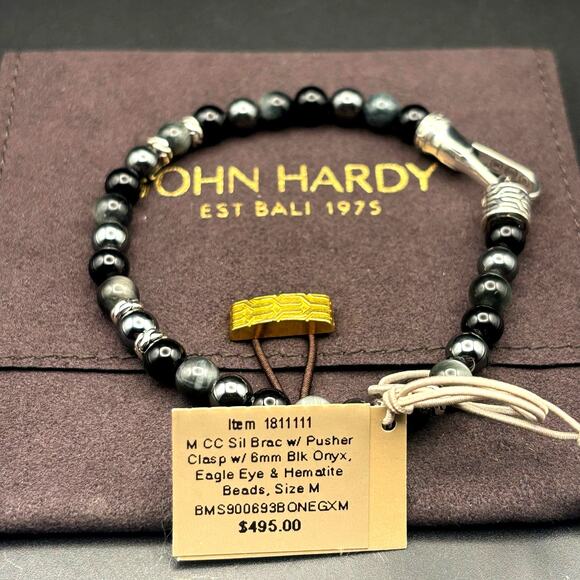 John Hardy Men’s Sterling Silver Beaded Bracelet Onyx Eagle Eye Hematite NIBWT - Picture 11 of 16